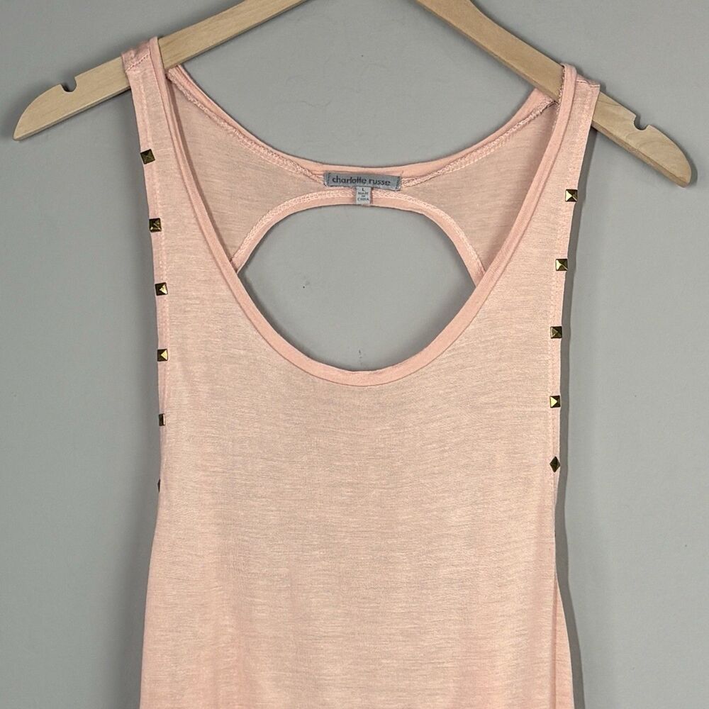 Vintage Charlotte Russe Tank Top Womens L Peach Pink Y2K Studded Punk Streetwear